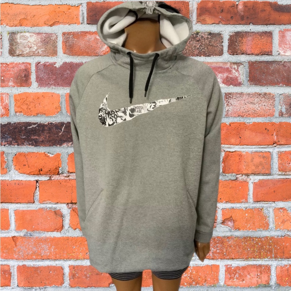 Nike Dri Fit Therma Fleece Running Turtleneck Big Swoosh Grey Pullover Hoodie XL - Picture 4 of 14